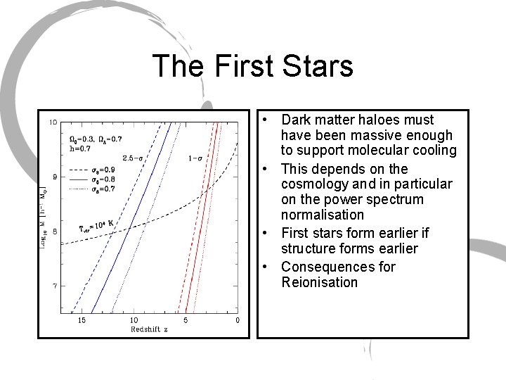 The First Stars • Dark matter haloes must have been massive enough to support