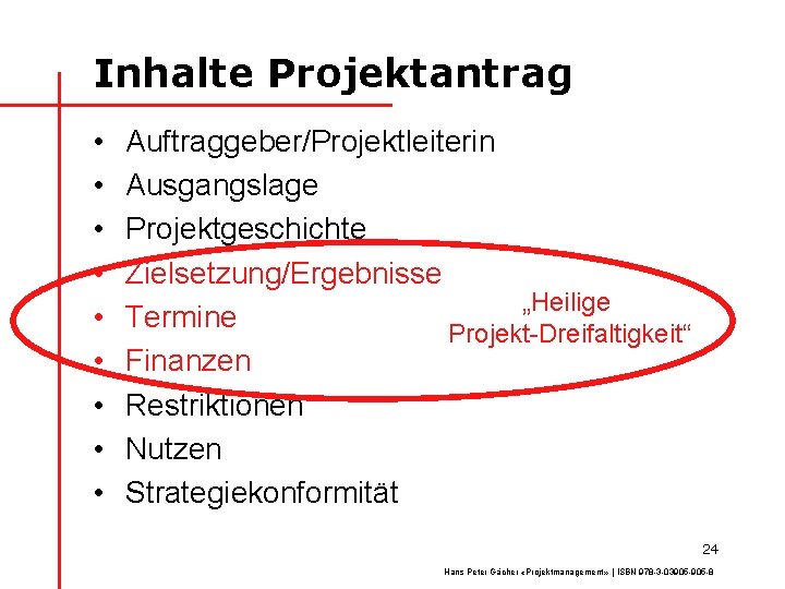 Inhalte Projektantrag • • • Auftraggeber/Projektleiterin Ausgangslage Projektgeschichte Zielsetzung/Ergebnisse „Heilige Termine Projekt-Dreifaltigkeit“ Finanzen Restriktionen