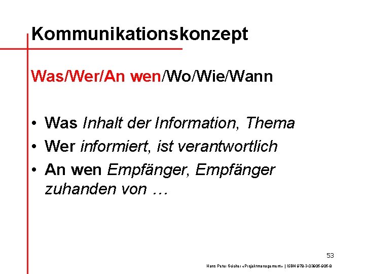 Kommunikationskonzept Was/Wer/An wen/Wo/Wie/Wann • Was Inhalt der Information, Thema • Wer informiert, ist verantwortlich