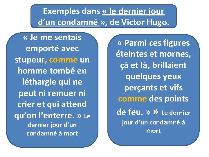Exemples dans « le dernier jour d’un condamné » , de Victor Hugo. «