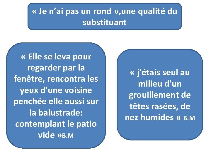  « Je n’ai pas un rond » , une qualité du substituant «