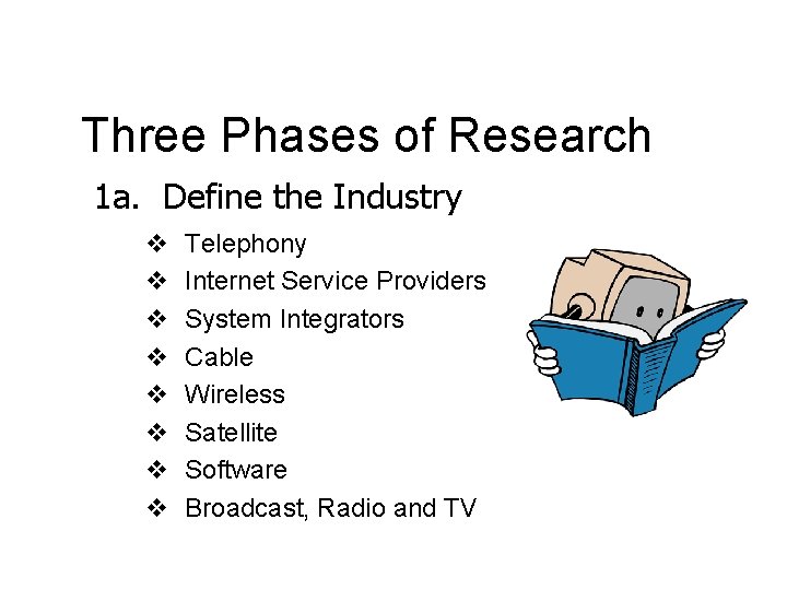 Three Phases of Research 1 a. Define the Industry v v v v Telephony