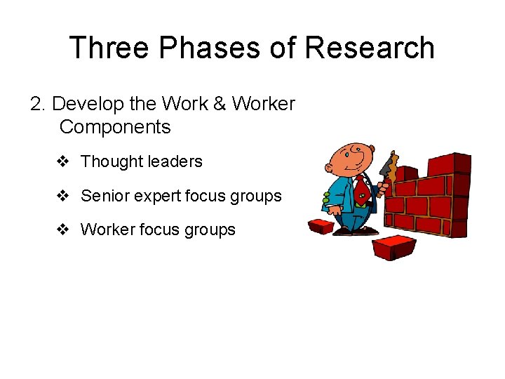 Three Phases of Research 2. Develop the Work & Worker Components v Thought leaders