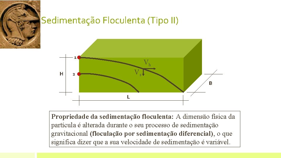 Sedimentação Floculenta (Tipo II) 1 H Vh Vs 2 B L Propriedade da sedimentação Sedimentação Floculenta (Tipo II) 1 H Vh Vs 2 B L Propriedade da sedimentação
