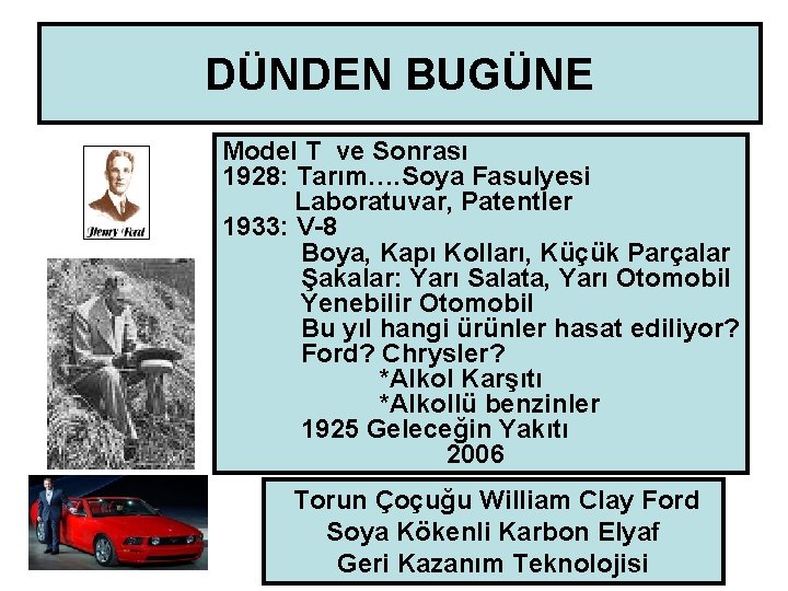 DÜNDEN BUGÜNE Model T ve Sonrası 1928: Tarım…. Soya Fasulyesi Laboratuvar, Patentler 1933: V-8