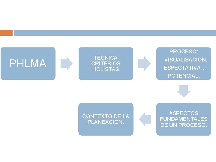 PROCESO: PHLMA TÉCNICA CRITERIOS HOLISTAS CONTEXTO DE LA PLANEACION. VISUALISACION. ESPECTATIVA. POTENCIAL. ASPECTOS FUNDAMENTALES