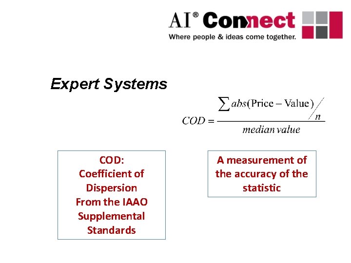 Expert Systems COD: Coefficient of Dispersion From the IAAO Supplemental Standards A measurement of