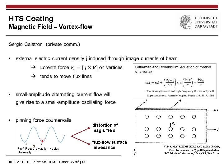 HTS Coating Magnetic Field – Vortex-flow distortion of magn. field Prof. Ruggero Vaglio -