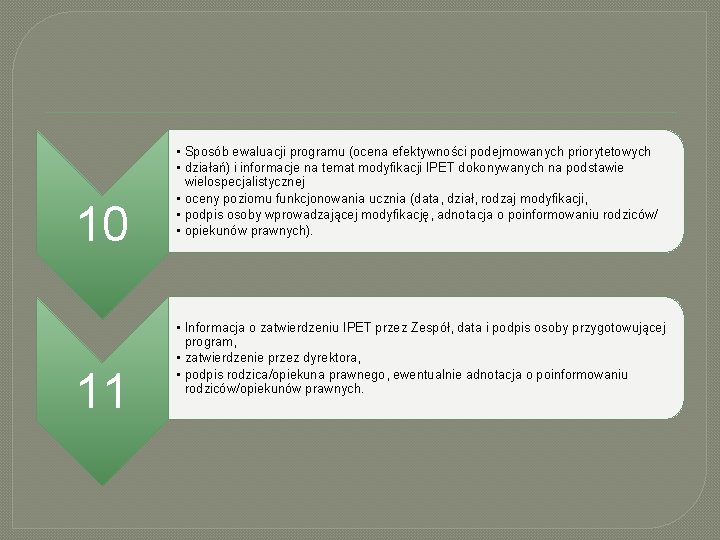 10 11 • Sposób ewaluacji programu (ocena efektywności podejmowanych priorytetowych • działań) i informacje