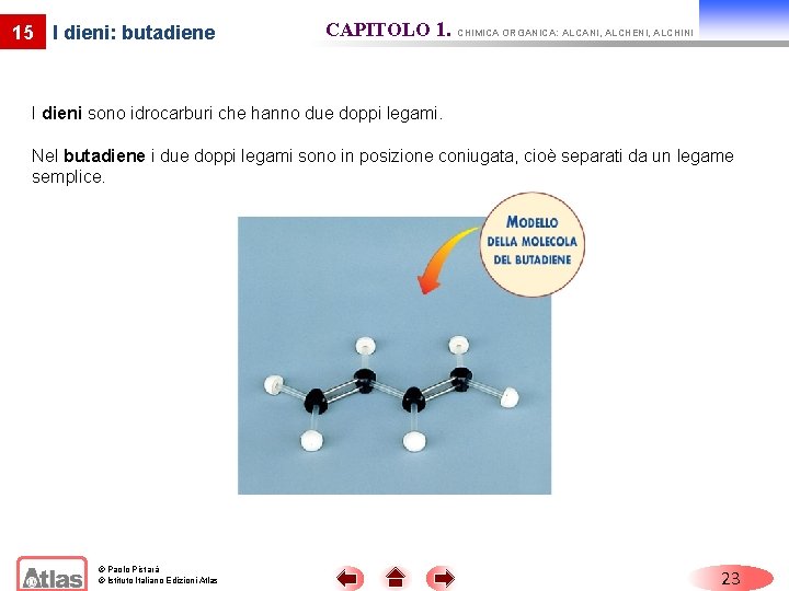 15 I dieni: butadiene CAPITOLO 1. CHIMICA ORGANICA: ALCANI, ALCHENI, ALCHINI I dieni sono