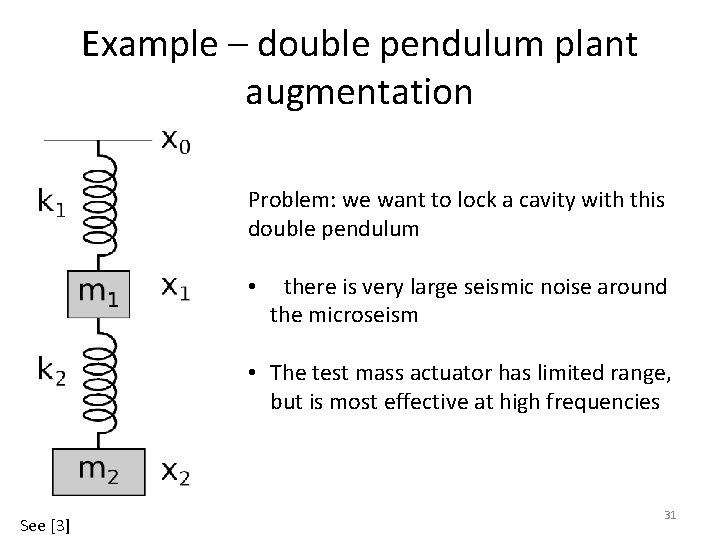 Example – double pendulum plant augmentation Problem: we want to lock a cavity with