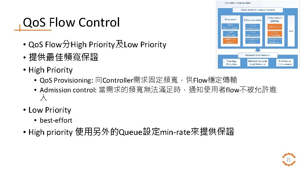 Qo. S Flow Control • Qo. S Flow分High Priority及Low Priority • 提供最佳頻寬保證 • High