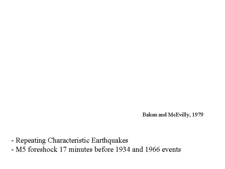 Bakun and Mc. Evilly, 1979 - Repeating Characteristic Earthquakes - M 5 foreshock 17 Bakun and Mc. Evilly, 1979 - Repeating Characteristic Earthquakes - M 5 foreshock 17