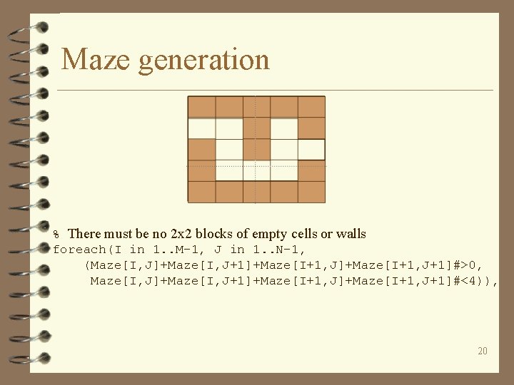 Maze generation % There must be no 2 x 2 blocks of empty cells