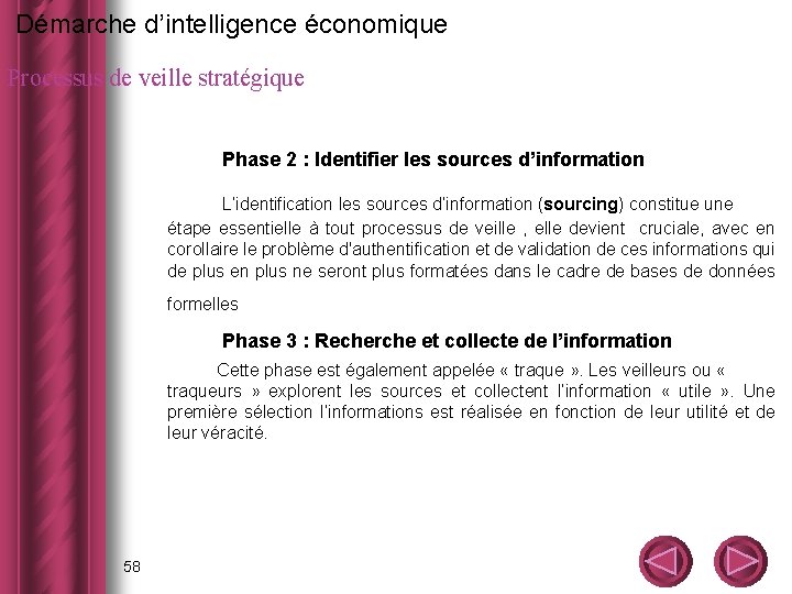  Démarche d’intelligence économique Processus de veille stratégique Phase 2 : Identifier les sources