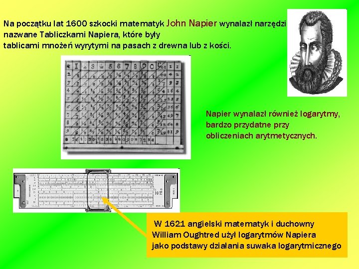 Na początku lat 1600 szkocki matematyk John Napier wynalazł narzędzie nazwane Tabliczkami Napiera, które