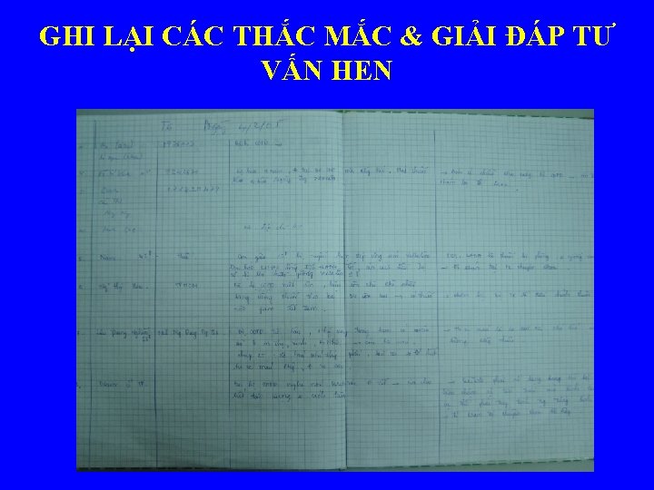 GHI LẠI CÁC THẮC MẮC & GIẢI ĐÁP TƯ VẤN HEN 