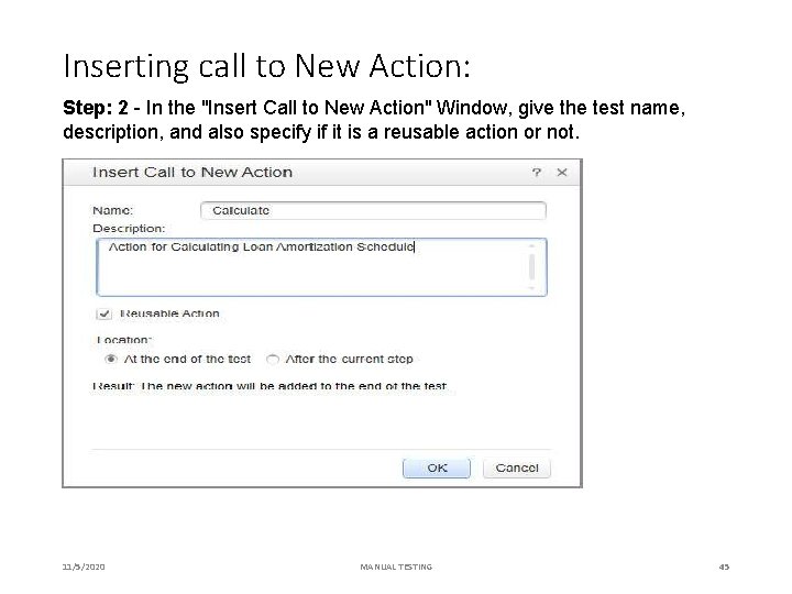 Inserting call to New Action: Step: 2 - In the "Insert Call to New