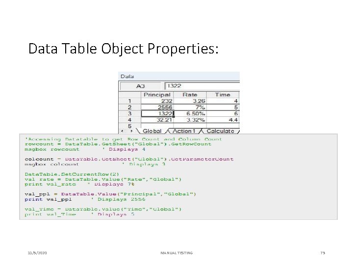 Data Table Object Properties: 11/5/2020 MANUAL TESTING 75 