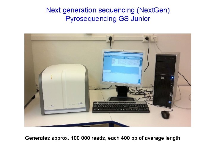 Next generation sequencing (Next. Gen) Pyrosequencing GS Junior Generates approx. 100 000 reads, each