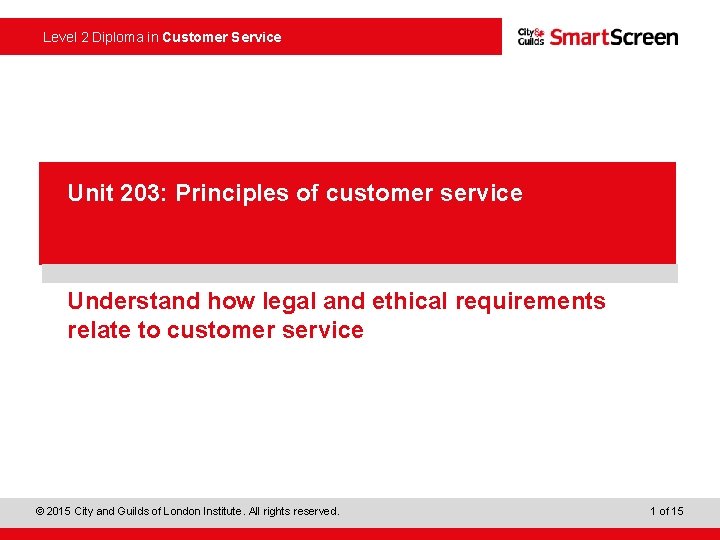  Level 2 Diploma in Customer Service Power. Point presentation Unit 203: Principles of