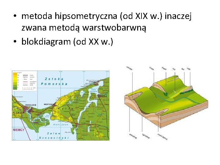  • metoda hipsometryczna (od XIX w. ) inaczej zwana metodą warstwobarwną • blokdiagram