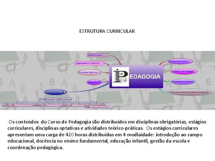 ESTRUTURA CURRICULAR Os conteúdos do Curso de Pedagogia são distribuídos em disciplinas obrigatórias, estágios