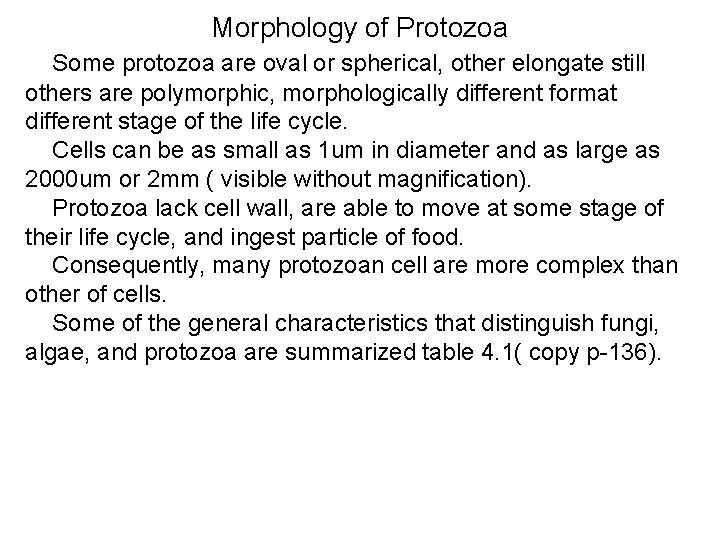 Morphology of Protozoa Some protozoa are oval or spherical, other elongate still others are