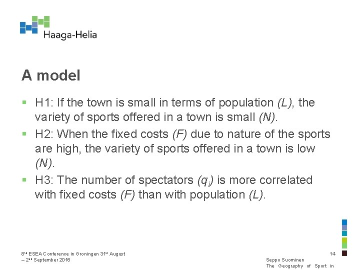 A model § H 1: If the town is small in terms of population