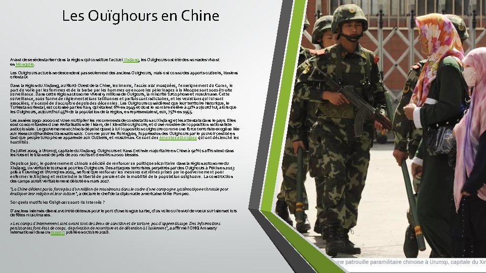 Les Ouïghours en Chine Avant de se sédentariser dans la région qui constitue l'actuel