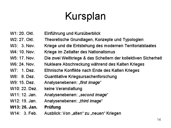 Kursplan W 1: 20. Okt. W 2: 27. Okt. W 3: 3. Nov. W