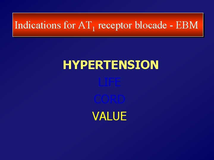 Indications for AT 1 receptor blocade - EBM HYPERTENSION LIFE CORD VALUE 