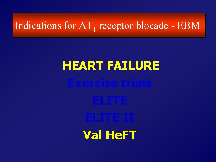 Indications for AT 1 receptor blocade - EBM HEART FAILURE Exercise trials ELITE II