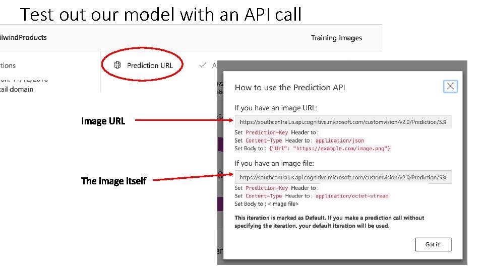 Test our model with an API call 