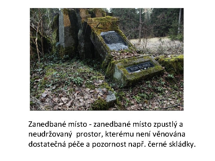 Zanedbané místo - zanedbané místo zpustlý a neudržovaný prostor, kterému není věnována dostatečná péče