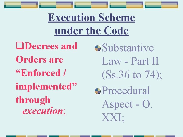 Execution Scheme under the Code q. Decrees and Orders are “Enforced / implemented” through