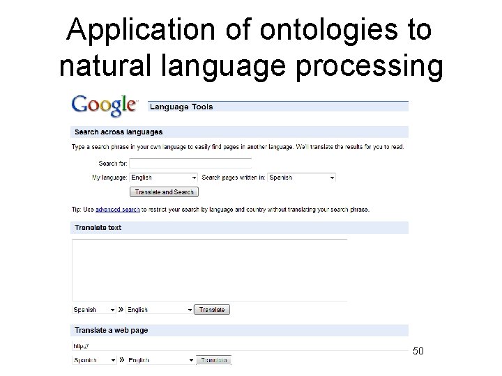 Application of ontologies to natural language processing 50 