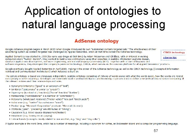 Application of ontologies to natural language processing 57 