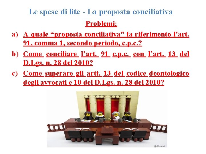 Le spese di lite - La proposta conciliativa Problemi: a) A quale “proposta conciliativa” Le spese di lite - La proposta conciliativa Problemi: a) A quale “proposta conciliativa”