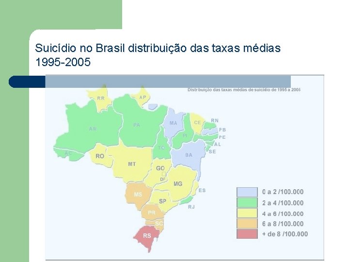 Suicídio no Brasil distribuição das taxas médias 1995 -2005 