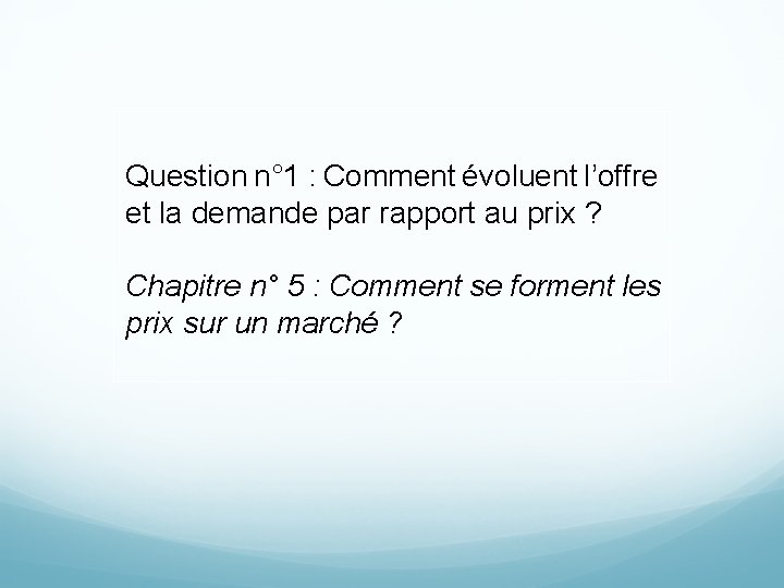Question n° 1 : Comment évoluent l’offre et la demande par rapport au prix Question n° 1 : Comment évoluent l’offre et la demande par rapport au prix