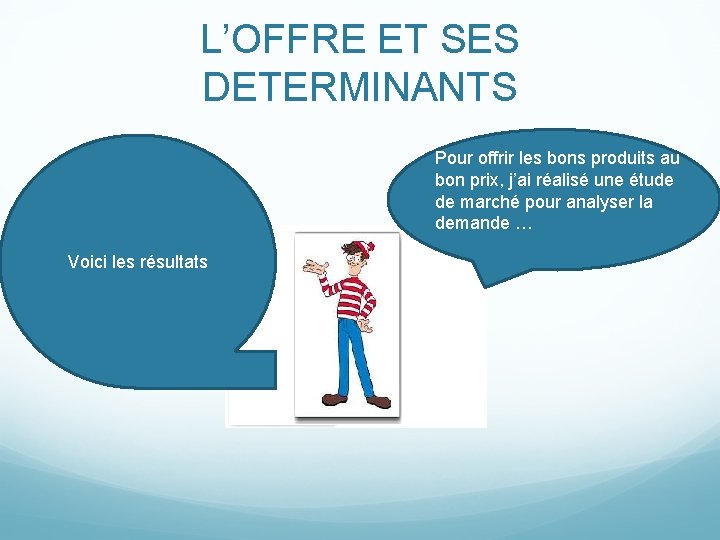 L’OFFRE ET SES DETERMINANTS Pour offrir les bons produits au bon prix, j’ai réalisé L’OFFRE ET SES DETERMINANTS Pour offrir les bons produits au bon prix, j’ai réalisé