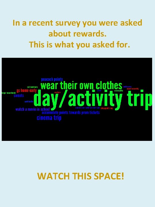 In a recent survey you were asked about rewards. This is what you asked In a recent survey you were asked about rewards. This is what you asked