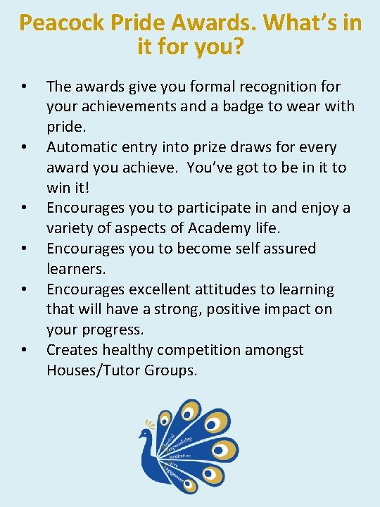 Peacock Pride Awards. What’s in it for you? • • • The awards give Peacock Pride Awards. What’s in it for you? • • • The awards give