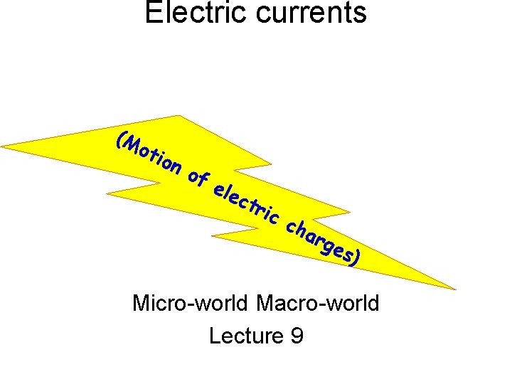 Electric currents (M oti on of ele c tri cc ha rge s) Micro-world