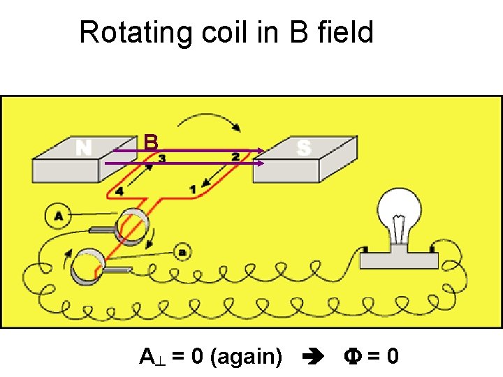 Rotating coil in B field B A┴ = 0 (again) F = 0 