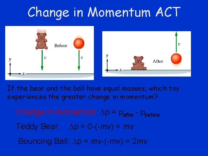 Change in Momentum ACT If the bear and the ball have equal masses, which