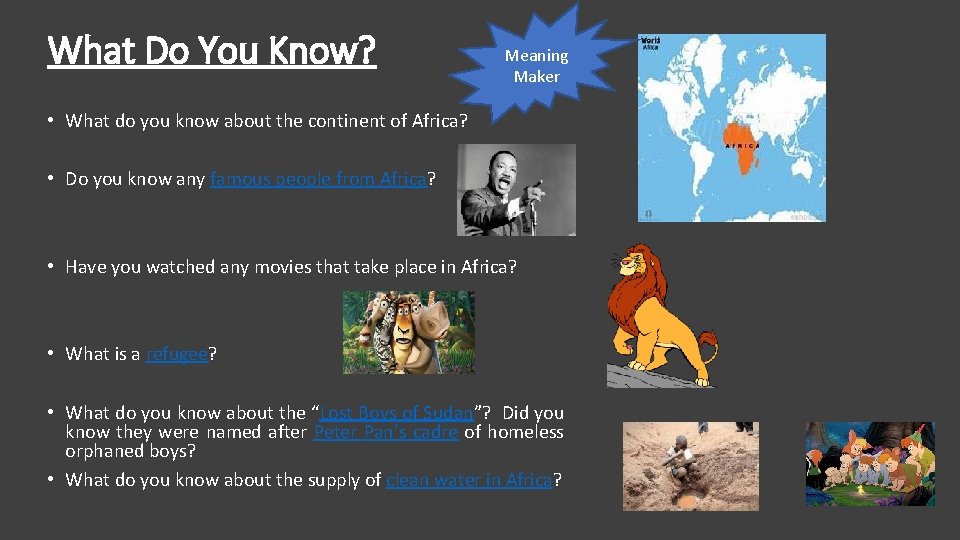 What Do You Know? Meaning Maker • What do you know about the continent