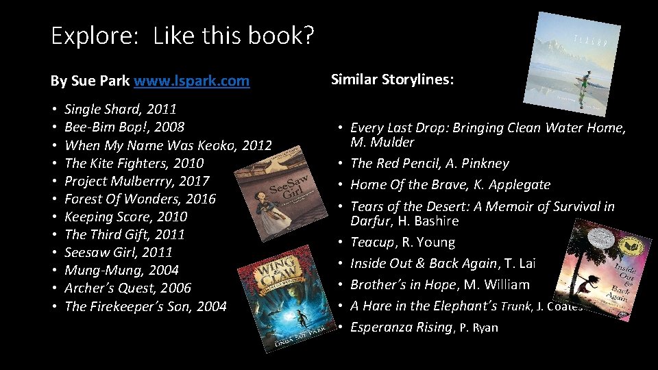 Explore: Like this book? By Sue Park www. lspark. com • • • Single