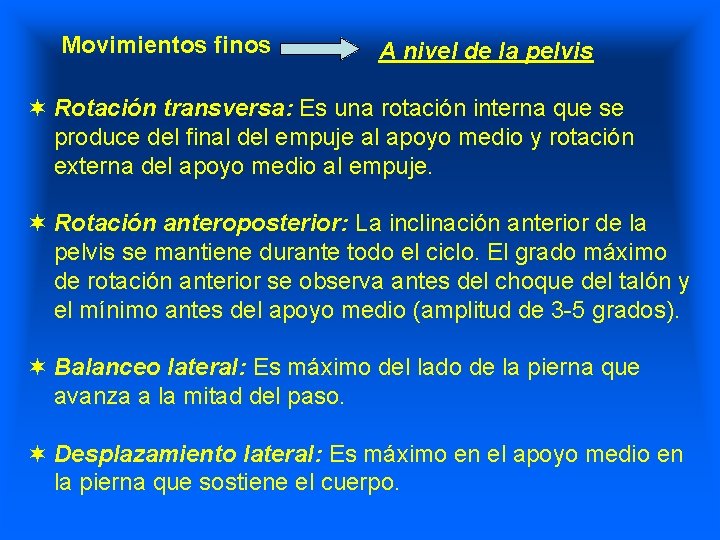 Movimientos finos A nivel de la pelvis ¬ Rotación transversa: Es una rotación interna